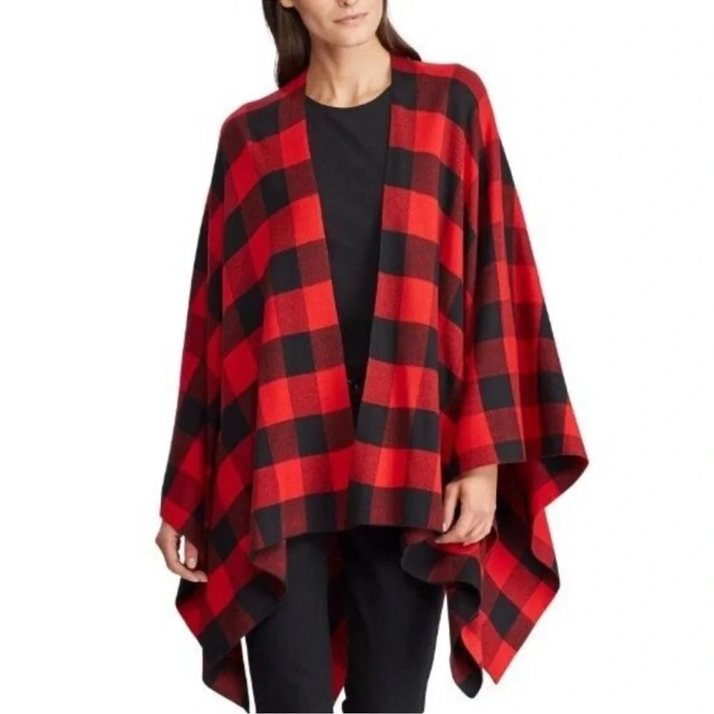 NWOT Lauren  Ralph Lauren Buffalo plaid poncho size S/M - Picture 4 of 13